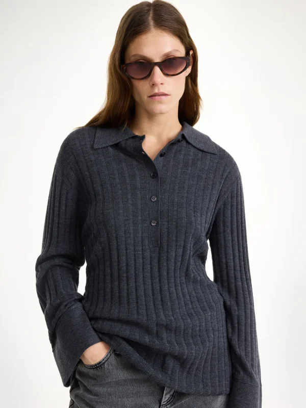 Strickmode^By Malene Birger Delphine Merinowoll-Pullover Jetgrey